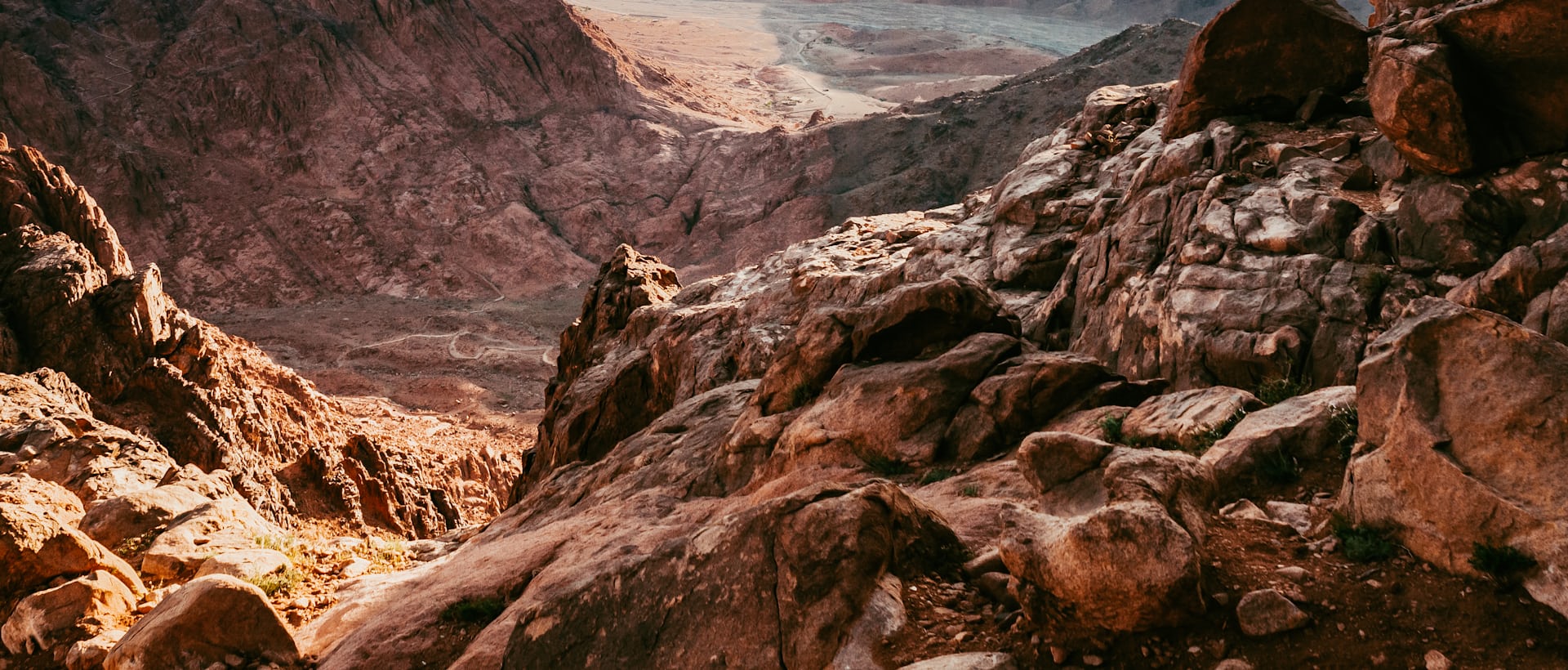 Egyptian temple and desert landscape in warm survey light