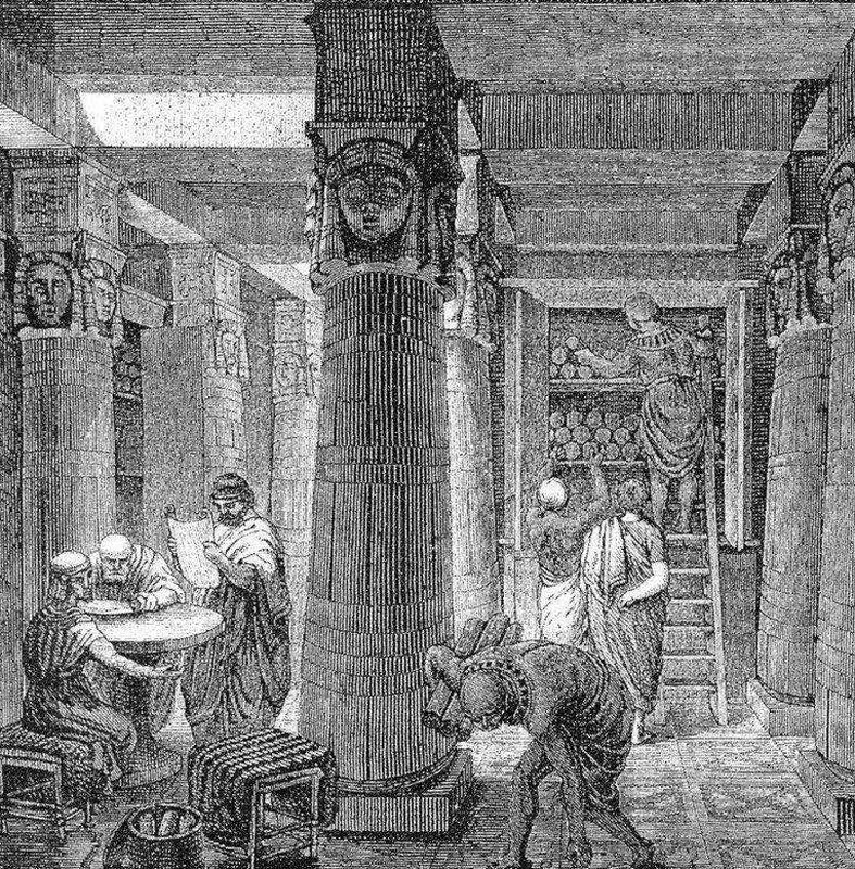Underground Serapeum corridor with granite sarcophagus at Saqqara